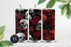 Red Rose Skull Pattern, Gothic Floral Skull Digital Paper Product Image 2