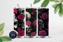 Pink Rose Skull Pattern, Gothic Floral Skull Digital Paper Product Image 2