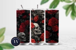 Red Rose Skull Pattern, Gothic Floral Skull Digital Paper Product Image 2