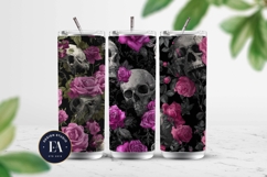Pink Rose Skull Pattern, Gothic Floral Skull Digital Paper Product Image 2