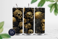 Golden Skull Seamless Pattern, Gothic Black Floral Skulls Product Image 2