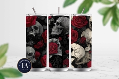Red Rose Skull Pattern, Gothic Floral Skull Digital Paper Product Image 2