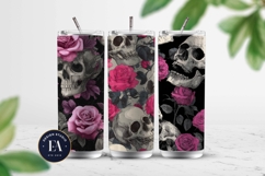 Pink Rose Skull Pattern, Gothic Floral Skull Digital Paper Product Image 2