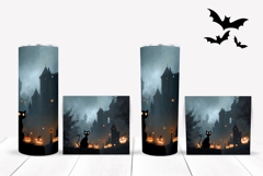 Spooky Halloween Castle Tumbler, Black Cat Tumbler Design Product Image 2