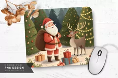 Santa and Reindeer with Bright Ornaments Mouse Pad PNG Product Image 1