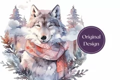 Christmas Tumbler Wrap, Watercolor Winter Wolf Tumbler PNG Product Image 2
