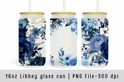 Blue flower glass can wrap, Watercolor flowers sublimation Product Image 1
