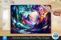 Cave Mountains Stained Glass Cutting Board PNG Design Product Image 1