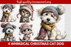 4 Whimsical Christmas Cat &amp; Dog Clipart | Cute Holiday Pet Product Image 1