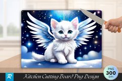 Angel Kitten in a Snowy Sky Cutting Board PNG Product Image 1