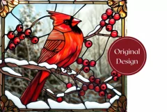 Christmas Cardinal Tumbler, Stained Glass Bird Tumbler Wrap Product Image 2