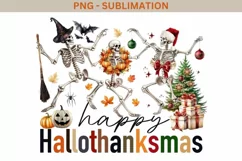 Happy Hallothanksmas PNG Dancing Skeletons & Seasonal Design Product Image 1