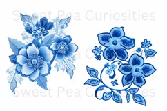 Embroidery, Flowers, Lace, Elements, Clipart, Blue, PNG Product Image 2
