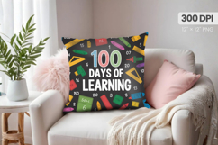 100 days of school Pillow Design, Teacher PNG Sublimation Product Image 1