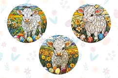 Stained Glass Easter Cow Keychain Round, Cow Sublimation Product Image 2