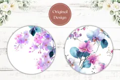 Watercolor Flowers Car Coasters, Flowers Round Coaster PNG Product Image 2