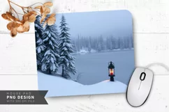 Frozen Lake and Snowy Trees Mouse Pad PNG Product Image 1