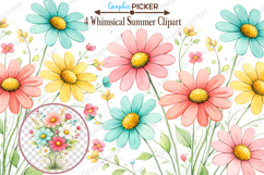 Whimsical Summer Flowers Clipart PNG, Watercolor Flower PNG Product Image 1