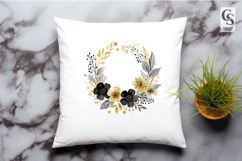 Gold Black Floral Wreath Clipart Sublimation PNG Product Image 3
