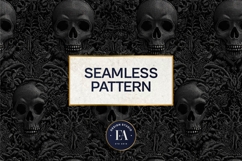 Black Skull Seamless Pattern, Gothic Black Floral Skulls Product Image 3