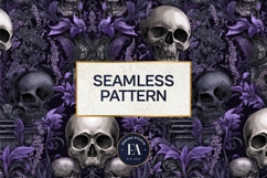 Lavender Gothic Skull Pattern, Purple Floral Skull Paper Product Image 3