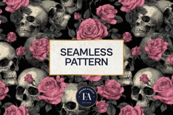 Pink Rose Skull Pattern, Gothic Floral Skull Digital Paper Product Image 3
