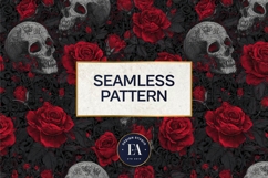 Red Rose Skull Pattern, Gothic Floral Skull Digital Paper Product Image 3