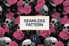 Pink Rose Skull Pattern, Gothic Floral Skull Digital Paper Product Image 3