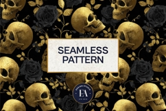 Golden Skull Seamless Pattern, Gothic Black Floral Skulls Product Image 3