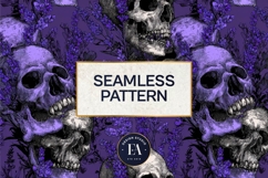 Lavender Gothic Skull Pattern, Purple Floral Skull Paper Product Image 3