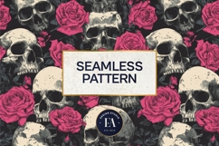 Pink Rose Skull Pattern, Gothic Floral Skull Digital Paper Product Image 3