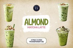Almond Matcha Latte Clipart Bundle 4 PNG Product Image 1