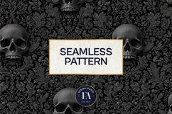Black Skull Seamless Pattern, Gothic Black Floral Skulls Product Image 3