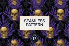 Lavender Gothic Skull Pattern, Purple Floral Skull Paper Product Image 3