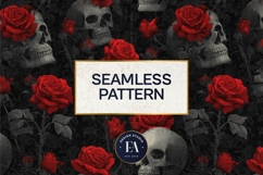 Red Rose Skull Pattern, Gothic Floral Skull Digital Paper Product Image 3