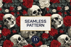 Red Rose Skull Pattern, Gothic Floral Skull Digital Paper Product Image 3