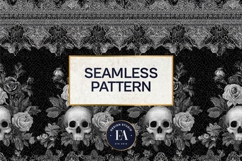 Black Skull Seamless Pattern, Gothic Black Floral Skulls Product Image 3