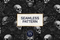 Black Skull Seamless Pattern, Gothic Black Floral Skulls Product Image 3