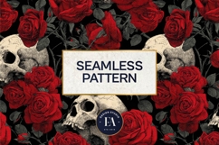 Red Rose Skull Pattern, Gothic Floral Skull Digital Paper Product Image 3