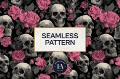 Pink Rose Skull Pattern, Gothic Floral Skull Digital Paper Product Image 3