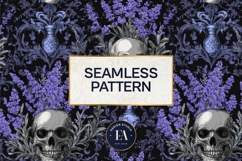 Lavender Gothic Skull Pattern, Purple Floral Skull Paper Product Image 3