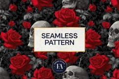 Red Rose Skull Pattern, Gothic Floral Skull Digital Paper Product Image 3