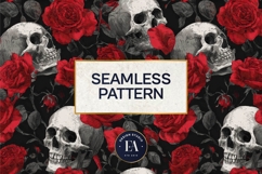 Red Rose Skull Pattern, Gothic Floral Skull Digital Paper Product Image 3
