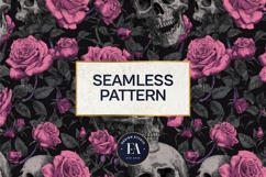 Pink Rose Skull Pattern, Gothic Floral Skull Digital Paper Product Image 3