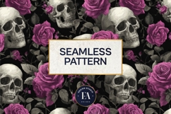 Pink Rose Skull Pattern, Gothic Floral Skull Digital Paper Product Image 3