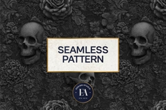 Black Skull Seamless Pattern, Gothic Black Floral Skulls Product Image 3