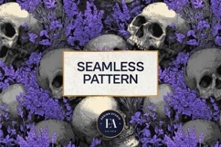 Lavender Gothic Skull Pattern, Purple Floral Skull Paper Product Image 3
