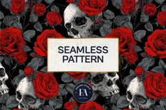 Red Rose Skull Pattern, Gothic Floral Skull Digital Paper Product Image 3