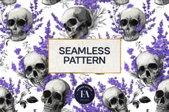 Lavender Gothic Skull Pattern, Purple Floral Skull Paper Product Image 3