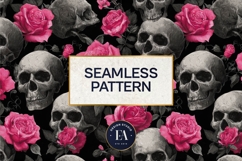 Pink Rose Skull Pattern, Gothic Floral Skull Digital Paper Product Image 3